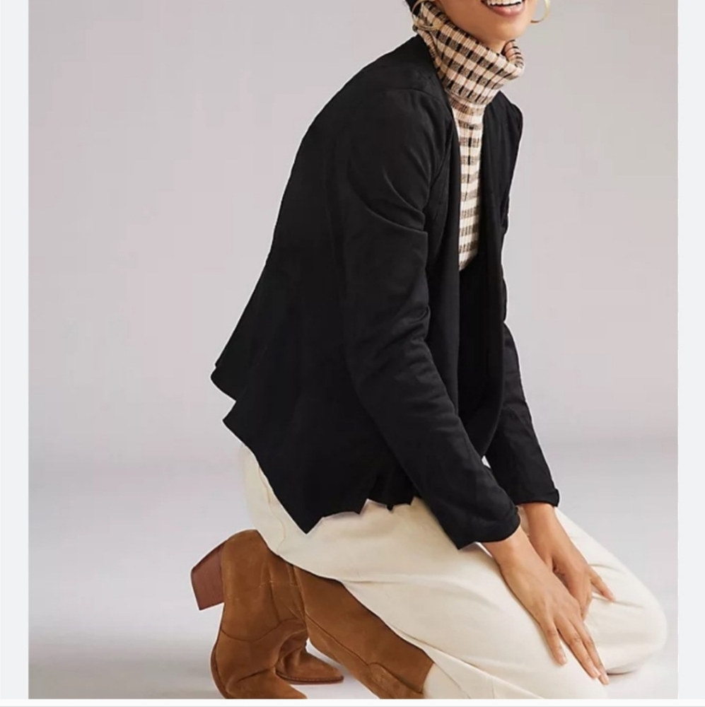 Anthropologie HUTCH  Black Faux Suede Hutch Open Front Blazer